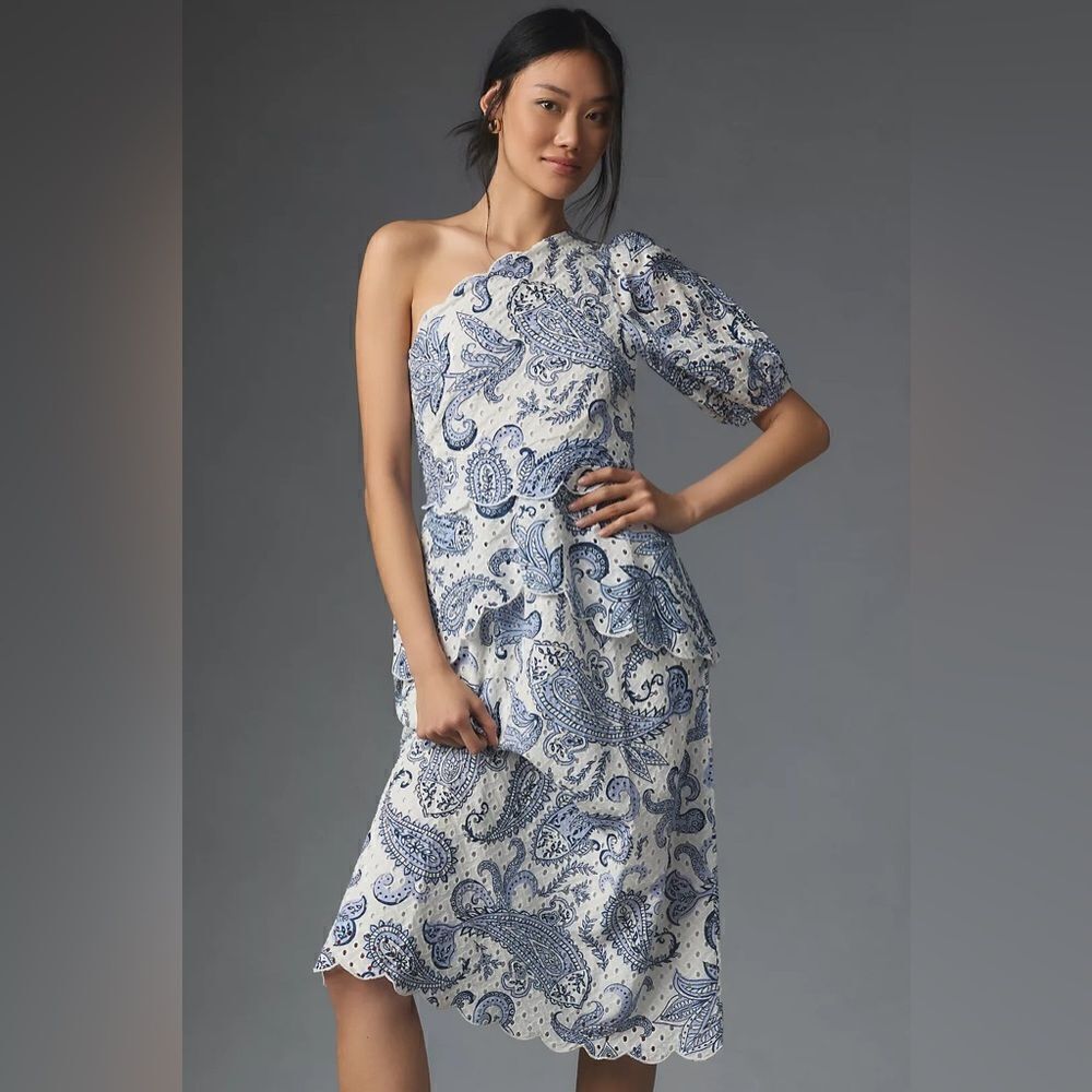 FARM Rio One Shoulder Eyelet Midi Dress NWT